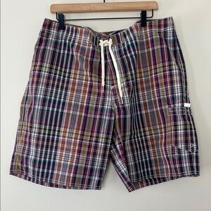 Polo by Ralph Lauren Madras Plaid Board Shorts Unlined Hook/Loop Pocket Size 36
